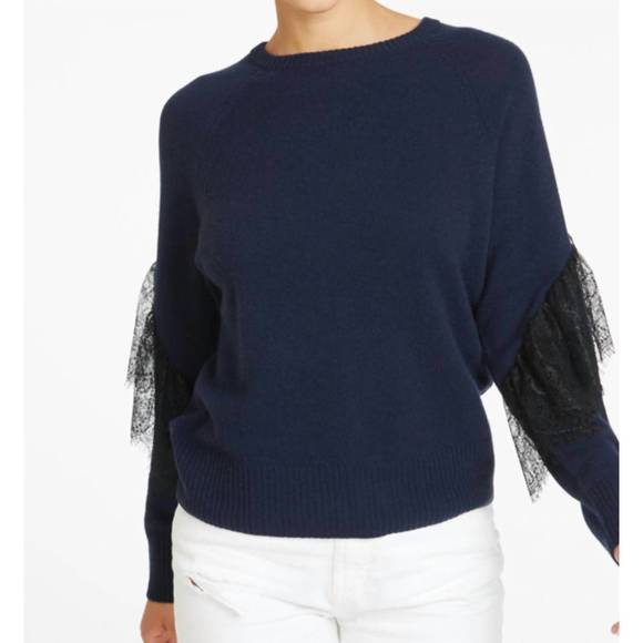 NEW AUTUMN CASHMERE lace trimmed raglan sweater in navy blue - Picture 1 of 1